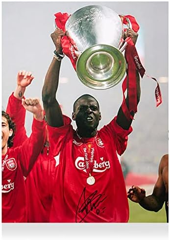 Djimi Traore Liverpool FC Autograpted 16 x 12 2005 Фотографија во Лигата на шампионите во УЕФА - Икони - Автограмски фудбалски фотографии