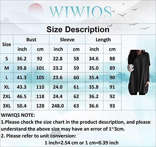 Wiwiqs женски Божиќн обичен печатен џемпер со долги ракави, тркалезни џебни џебни маици, блузи врвови
