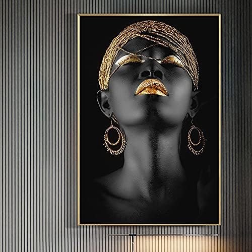 Модерна африканска уметност златна усна Womenените нафта сликарство на платно постери за уметност и отпечатоци на скандинавската слика за декорација
