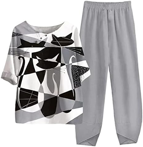 Подделни комплети за жени 2 парчиња плус големина долги ракави врвот и шорцеви поставени случајни камуфлажни печатени салон пижами