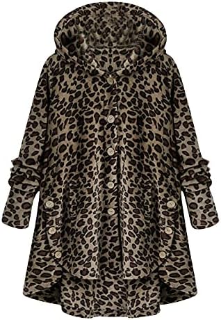 Плус големина топла палта јакна за жени, топло зимско симпатично копче надолу со качулка врвови со мелето на палтото со џебови 2022