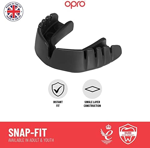 Opro Snap-Fit Instant Fitting Adult and Youth Sports Mouthguard, Gum Shield за фудбал, борење, хокеј, лакроза, бокс и други контакти и борбени