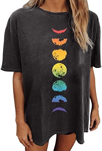 Лабава маица за жени гроздобер графички блуза за блуза со кратки ракави со кратки ракави на вратот 2023 летни обични кошули