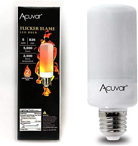 Acuvar 2 5W E26 LED Оган Пламен Треперење Светилки Со Природен Оган Сјај За Дома, Кампување, Ноќта На Вештерките Декорација