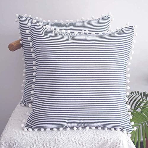 Декоративната перница Холеј опфаќа 20x20 перници за ленти од фарма, опфаќа морнарица сина перница капачиња со пом пом за домашен декор
