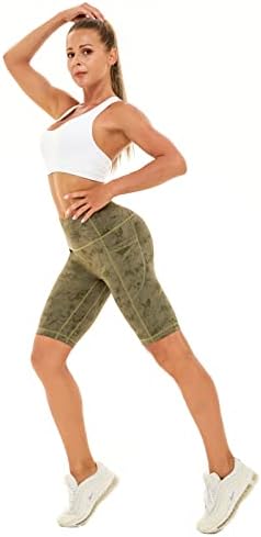 Женски велосипедисти шорцеви со џебови 8 Голем тренинг на половината, јога -вратоврска боја мека спандекс атлетски велосипедски шорцеви за