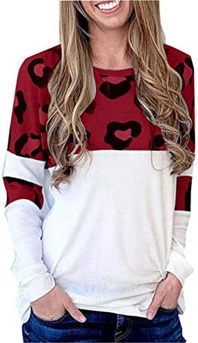 Андонгнивел Жените Леопард Печатење Блузи Повик Круг Вратот Пуловер Џемпери Долги Ракави Туника Блузи Маица