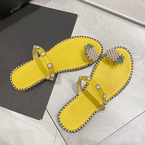 Rbculf женски флип -апостолки клип пети сандали мода од ринестон ананас се лизга на слајд летни обични влечки чевли на плажа