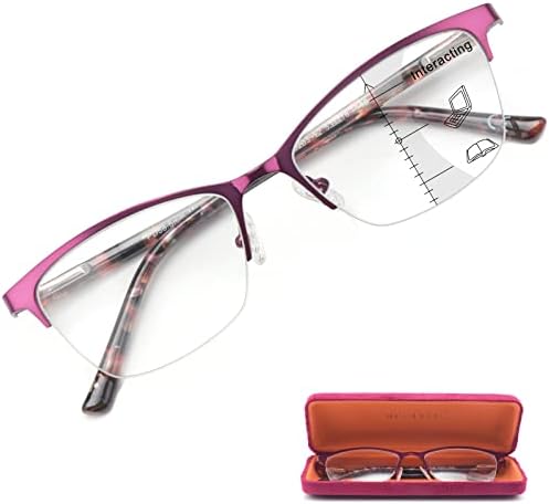 Missfive Premium Progressive Multifocus Metal Computs Читање очила за жени и тврд случај, без линиски мултифокални читатели без скршена пролетна