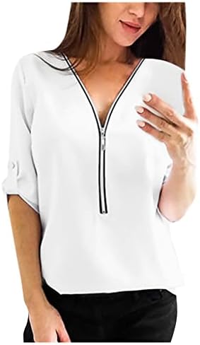 Женски есен лето облека мода со долг ракав против вратот шифон по поштенски маички за блуза за дами en en en en