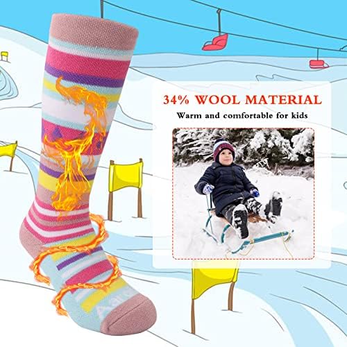 Аронано мерино волна Ски чорапи Детска сноубординг чорапи за мали деца и девојчиња Зимски топли сноуборд термички чорапи 2 пара