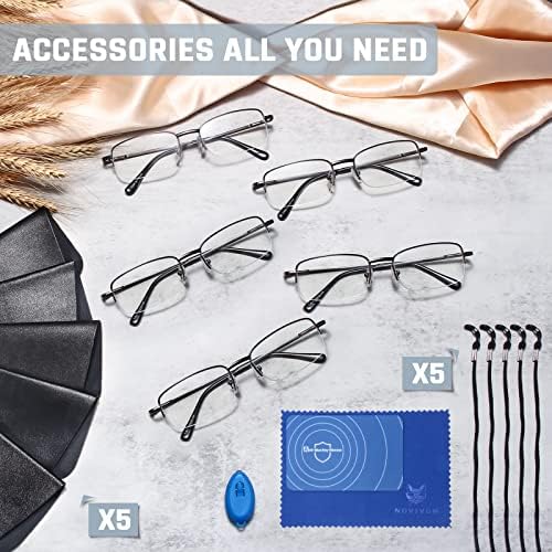 Новивон 5 пакувања за читање очила за мажи, метални сини светли што ги блокираат читателите со пролетни шарки, очила за напрегање