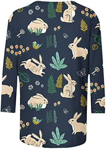 Велигденска зајаче кошула за жени жени 3/4 ракав o вратот на горниот блуза графички печати обичен туничен врвови градиент жени