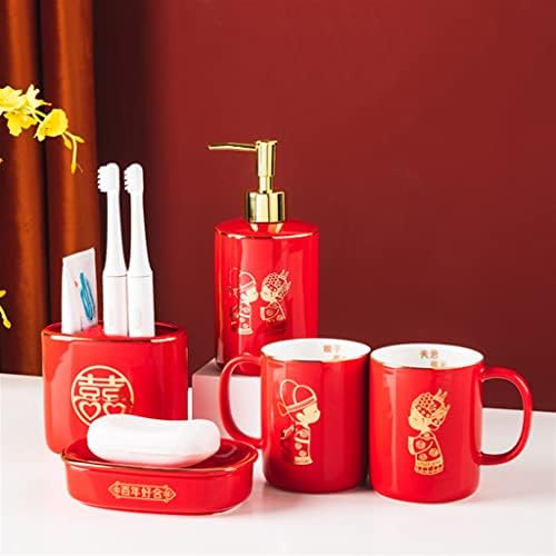 CZDYUF црвена двојка чаша за миење садови за миење садови во брак, поставени домаќинства керамички тоалетни заби цилиндер чаша за четкање