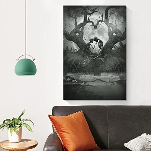 Уметнички постери црно -бел череп пар платно сликање готски дом уметност wallид декор постер платно платно постери и отпечатоци wallидни уметнички