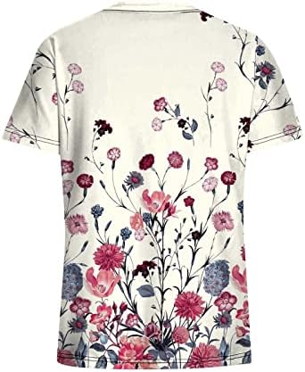 Nokmopo кошули за жени плус големина моден печатење кратки ракави врвови за вратот на вратот на џебната блуза Основни врвови на пулвер