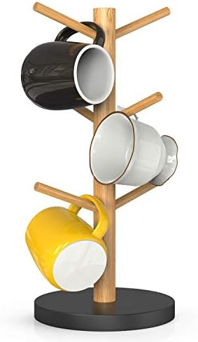 Wisuce Bamboo Crug Rack, дрво од кафе, држач за кафе, додатоци за кафе со 6 куки