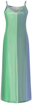 Womenенски резервоар фустан летен случајн миди долги фустани градиент во боја без ракави v вратот шпагети лента фустан елек вестидос