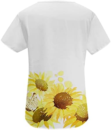 Врвови за жени случајни елегантни случајни цветни цветни принт v вратот кратки ракави лабава тунична маичка блуза