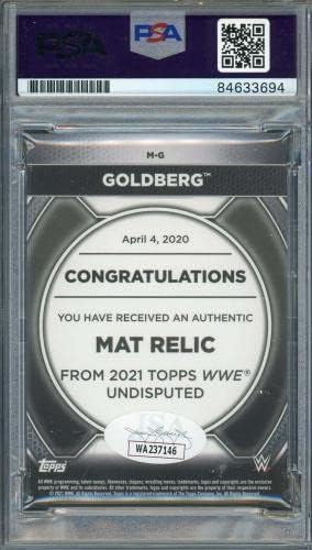 Бил Голдберг автограмираше 2021 WWE Topps Mat Relic потпишана картичка PSA Auto 19/50 - Фотографии за автограми во борење