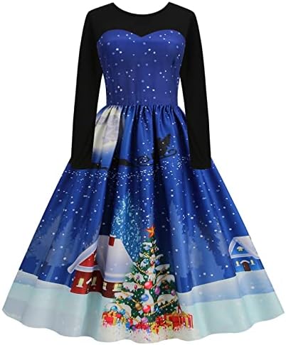 Божиќни фустани со високи празници за тинејџерски девојки ракав екипаж на екипаж Спандекс во боја блок фустани за печатење јуниори C5