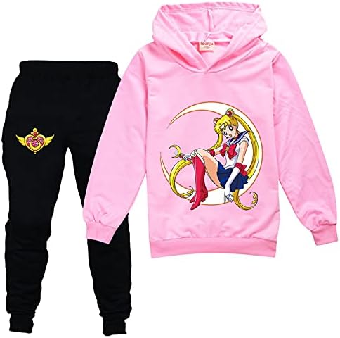 Leoorz Kids Sailor Moon потта симпатична пулвер качулка и панталони за џогирање 2 парчиња обични костуми за џемпери