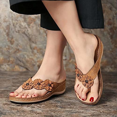 Папучи за женски лак поддршка Ортопедски слајдови мода цветни летни обични клинови сандали Флип Флоп Денот на мајката