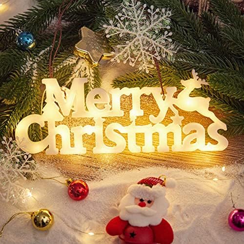 Среќен Божиќен Знак За Новогодишни Украси, Елка Виси Осветлени Орнаменти, Светла На Батерии Божиќен Декор За Венец Надворешен Затворен Прозорец