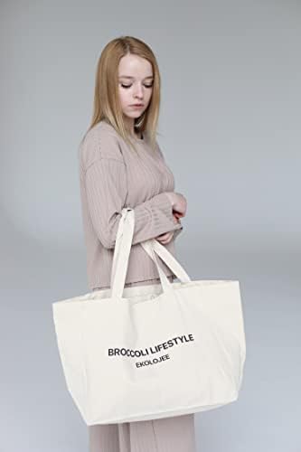 Еколоје платно торба со торбички од 2 | Еко пријателски органски органски памук, тешка торба за намирници за еднократно користење со повеќе