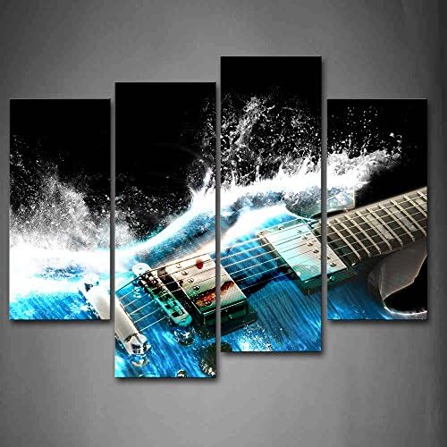 Гитара во сина и бранови изгледа прекрасна wallидна уметност сликање на сликата на платно музика за слики за украси за украси за дома