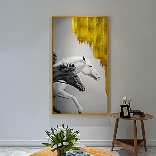 Рачно насликано вертикално масло за сликање - Апстрактно животно Две коњи со голема големина на маслото за масло на платно, модерни уметнички