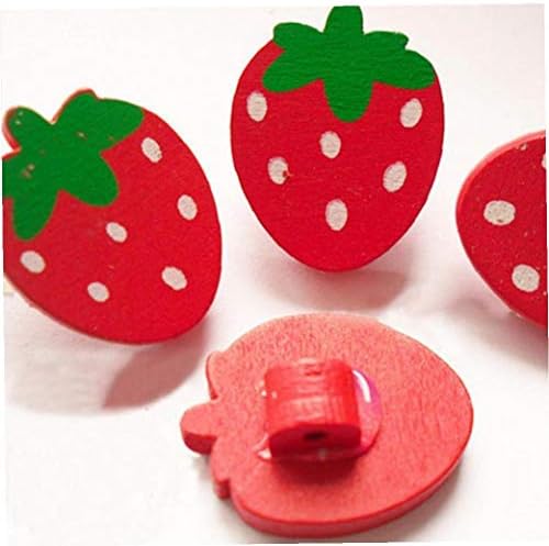 АНГОТЕР 10 парчиња слатки копчиња за јагода со рачно изработени цртани филмови за шиење дрвени копчиња