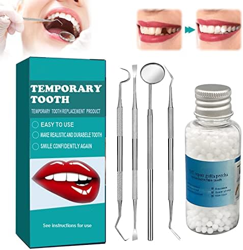 Комплет за поправка на привремени заби, гранули за поправка на заби за заби, гранули, монистра на заби со 4 алатки за заби, прилепувајте на моментална