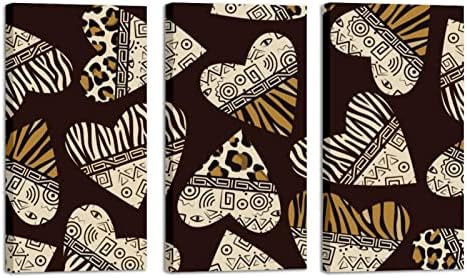 3 панели врамени платно wallидни уметности loveубовни срца со животински зебра леопард шема нафта со модерни домашни уметности подготвени