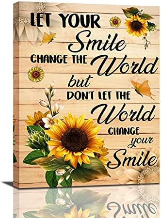 Рустикална сончогледна wallидна уметност Сончоглед пеперутка квитс платно печатење Нека вашата насмевка ја смени светската земја цвет слика инспиративни