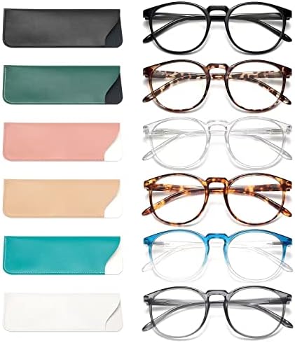 Giblogo Стилски очила за читање за жени читатели на мажи - 6 пакувања со сина светлина за блокирање на компјутерски очила -