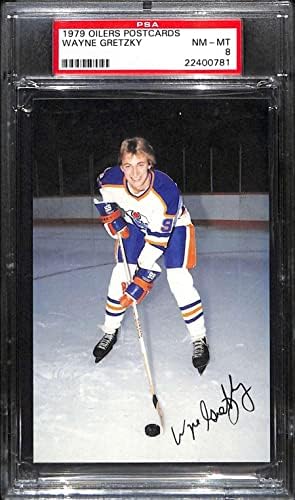 #9 Издание на тимот на Вејн Грецки - 1979 година Едмонтон Оилдерс разгледници Хокеј картички оценети PSA 8 - Непотпишани хокеј картички