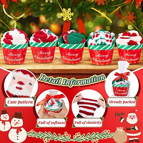 Херциски 5 пакувања Божиќни чорапи чорапи Божиќни нејасни чорапи чорапи со пакување со кекс без чаши за Божиќ за Божиќни деца за возрасни деца