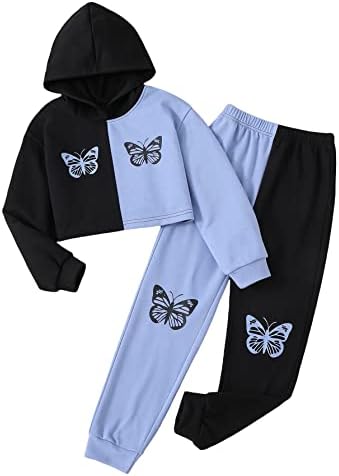 2 Парче облека На Девојката ВДИРАРА Двобоен Качулка За Печатење Пеперутки И Комплет Панталони За Суи
