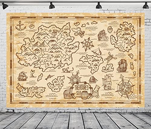 Белеко гроздобер пиратски богатство мапа за позадина за фотографија 20x10ft ткаенина деца момчиња пиратски тематски роденденски украси за