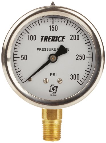 Trerice D82LFB2502LA300 Индустриски мерач, 2,5 бирање, 0 до 300 psi, 1/4 NPT месинг врска, пониско монтирање, течно исполнето