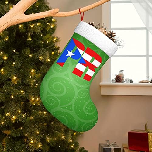 QG ZZX Божиќни чорапи со бела супер мека плишана манжетна Порто Рикан знаме Божиќни чорапи Божиќни украси за порибување
