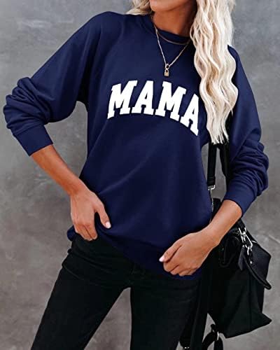 Leedya женски долги ракави мама графички кошули случајна екипатка џемпер лабава пулвер врвови