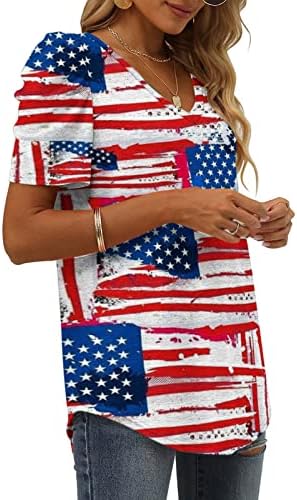 Американска маичка со маица, жени, блуза со ракави на ракав во САД, Starвездички ленти четврти јули маички со маици, приврзани