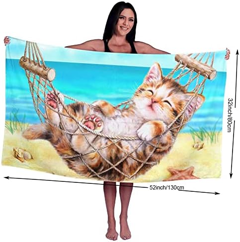 ЈАСМОДЕР Прекрасната Мачка Лежи На Плажа Микрофибер Крпи За Плажа Преголеми Меки Ќебиња За Плажа Абсорбента Крпи За Капење За Деца