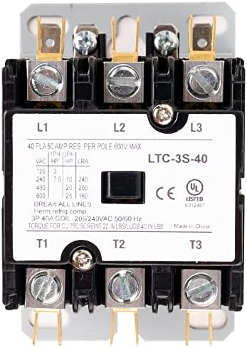 Canamax Premium 3 Pole Contactor 40 AMP 240VAC Coil точно вклопување со релеи, климатик, топлинска пумпа, системи за ладење