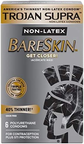 Тројански супра Барескин не-латекс кондом пакет со сребрен елегантен џеб кутија, ултра чувствителни кондоми-6 брои