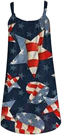 4 јули Лето Обични Фустани На Плажа За Жени Знаме На САД Боемски Фустан Лажичка Без Ракави Течни Лабави Мини Сарафани