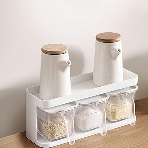 Zldgyg Storage Sember Box Spice Jar со рачка и лажица кујна за складирање на кујни, билка и алатки за зачини