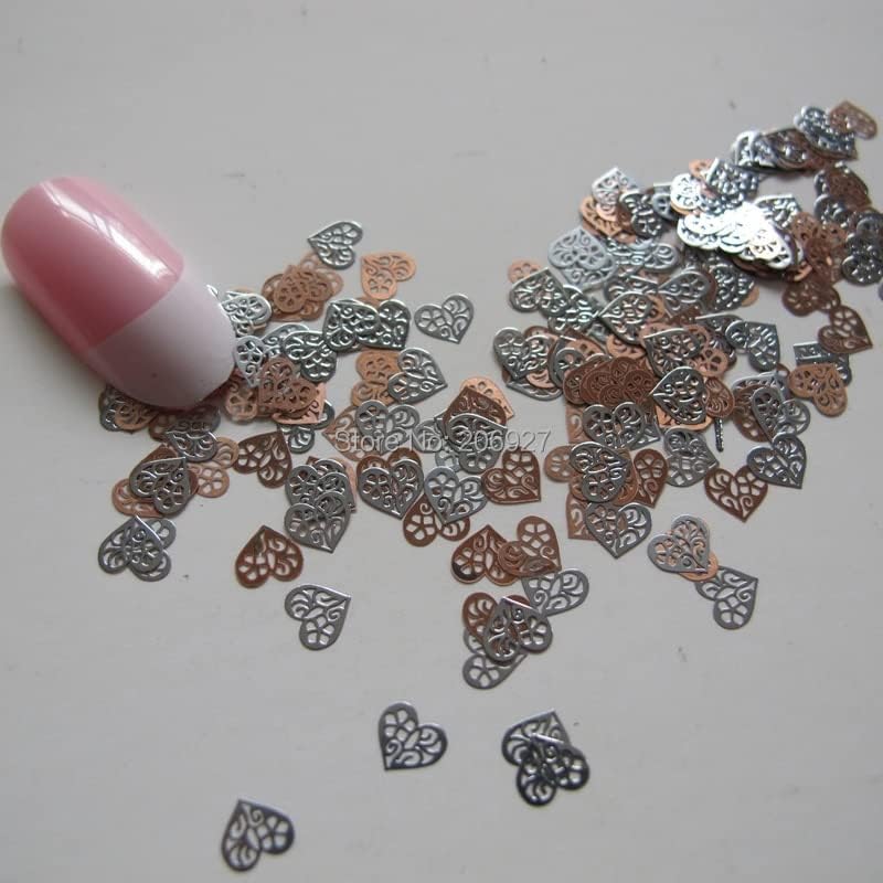 MS181-1 100 парчиња сребрена симпатична срцева метална налепница за нокти налепница на налепница за нокти за украсување што не-лепете налепница